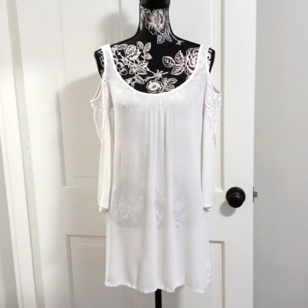 🌞Mandarin Blue Resortwear🌞 - White Cold Shoulder Cover-Up Dress